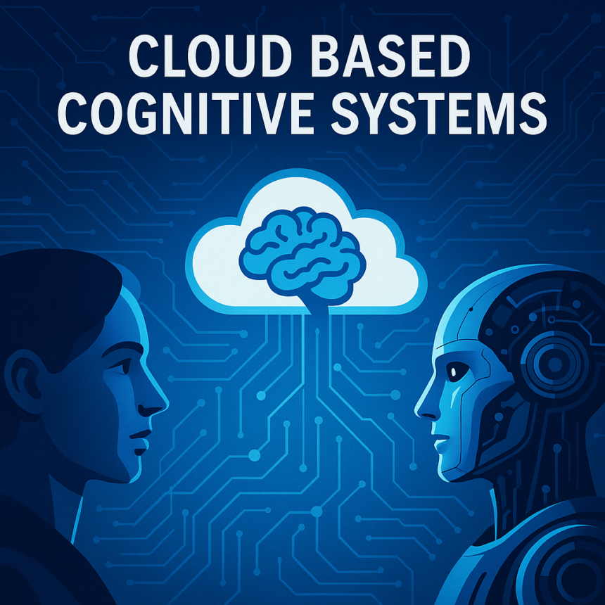 Futuristic concept of cloud based cognitive systems linking human and AI intelligence